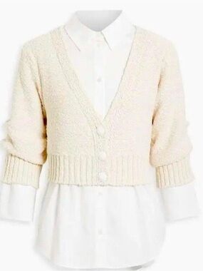 Derek Lam 10 Crosby layered boucle-knit and poplin top new without tags M